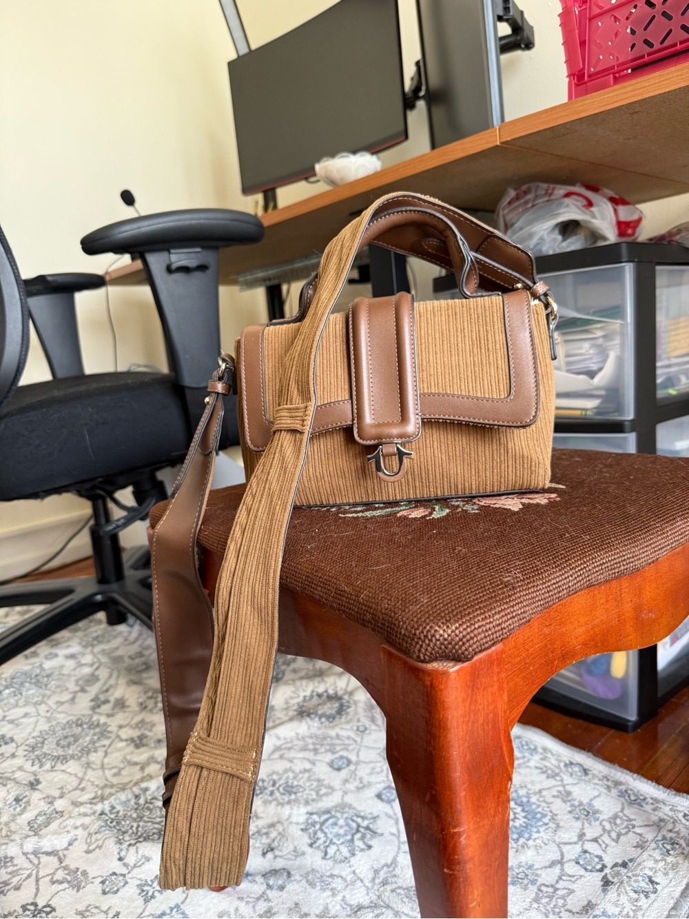 Y2K True Religion corduroy/faux leather crossbody bag
